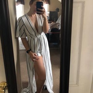 White and black striped Romper/maxi dress